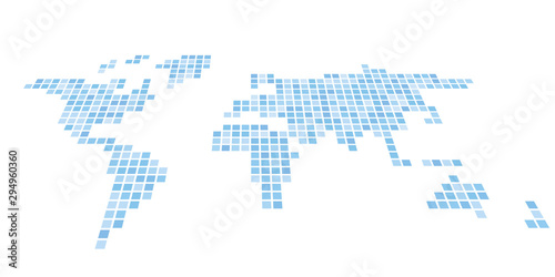 Pixelized map of World. Front perspective. Black vector map