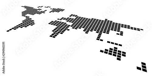 Pixelized map of World. Side perspective. Black vector map