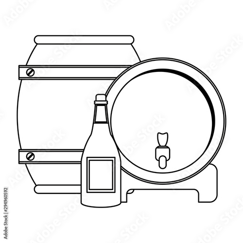 wine wooden barrels and bottle design