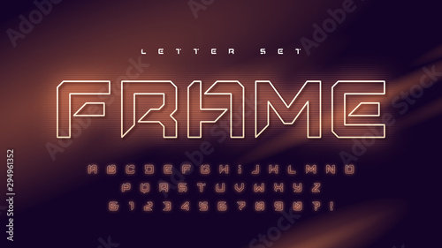 Glowing holographic uppercase letter set, vector alphabet, typography