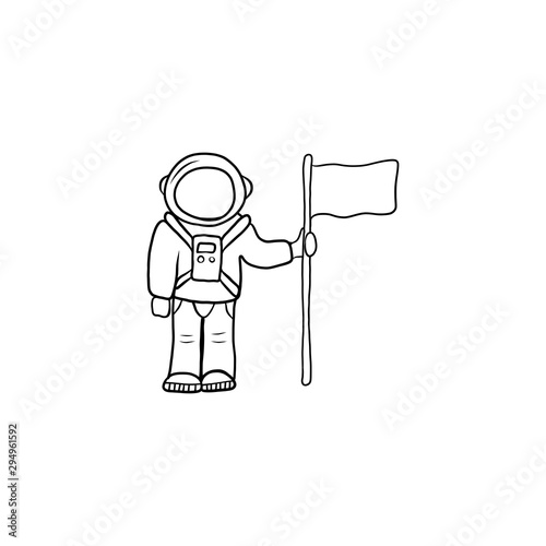 Hand drawn Cosmonaut with flag