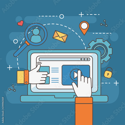 hands like and touching laptop website content network social media