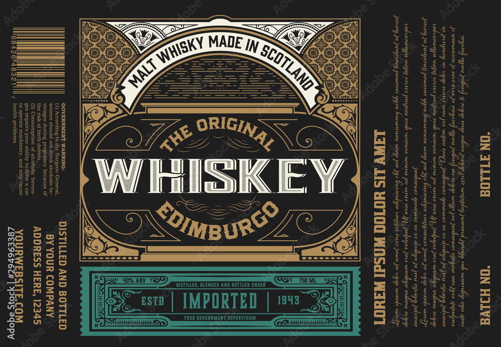 Whiskey Label vintage design retro vector illustration