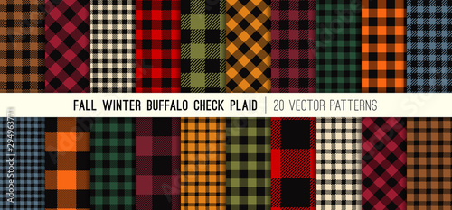 Fall Colors Buffalo Check Plaid Vector Patterns. Autumn Winter Fashion Color Trends. Hipster Lumberjack Flannel Shirt Fabric Textures. Repeating Pattern Tile Swatches Included.