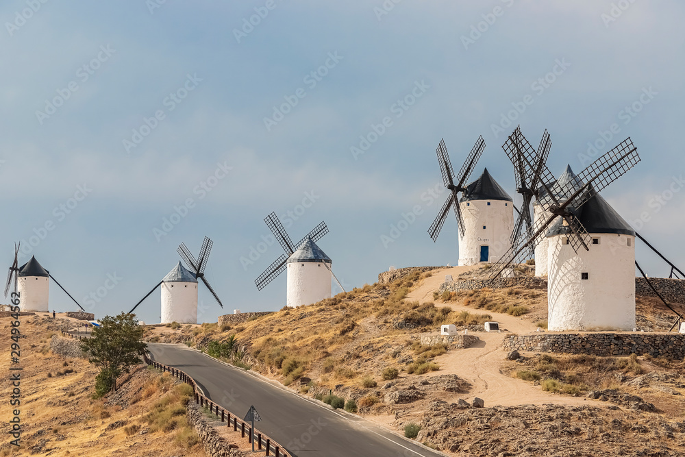 old windmills in the landscape of consuegra old windmills in the landscape of consuegra