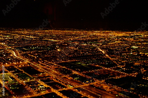 aerial view of city at night