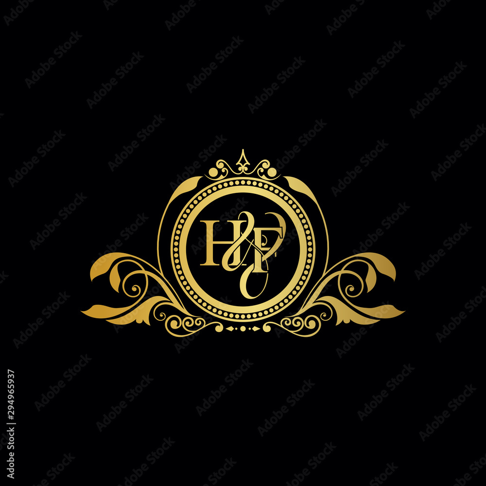 Initial letter HF logo luxury vector mark, gold color elegant classical symmetric curves decor. Initial letter HF logo luxury vector mark, gold color elegant classical symmetric curves decor.