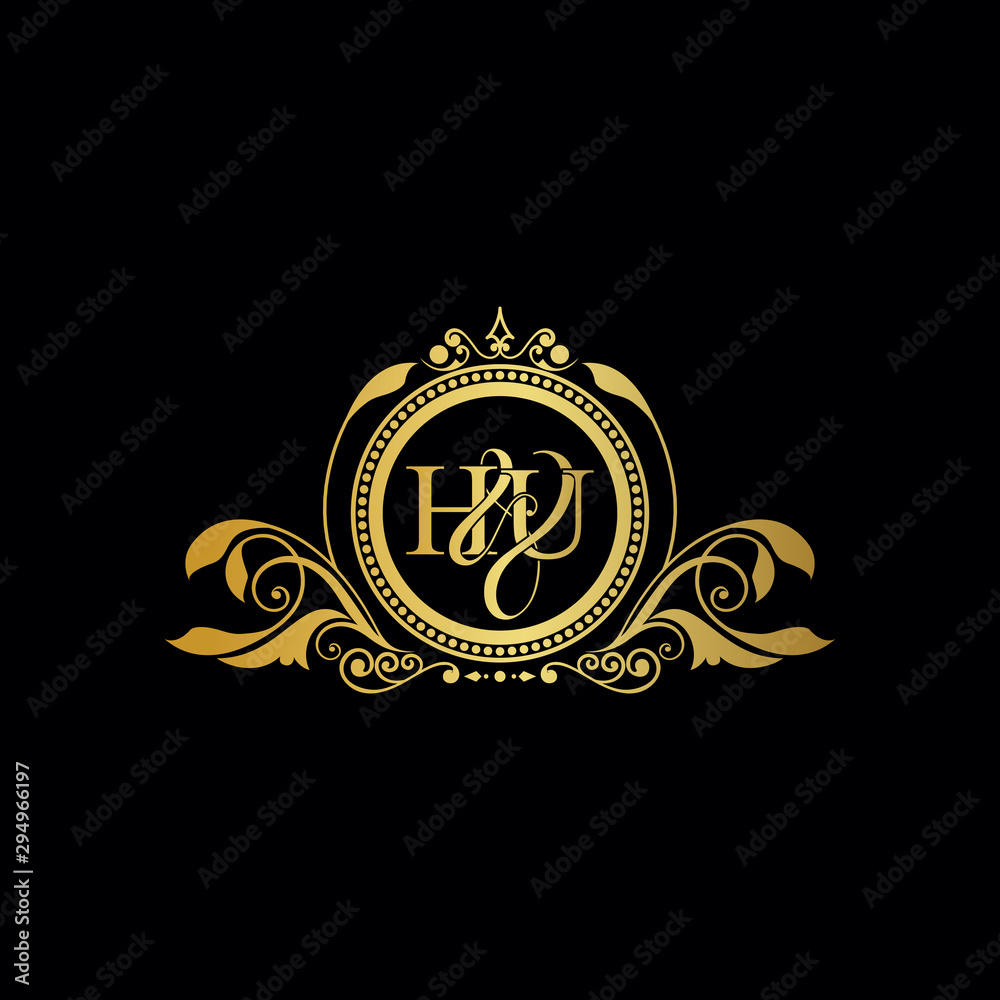 Initial letter HU logo luxury vector mark, gold color elegant classical symmetric curves decor. Initial letter HU logo luxury vector mark, gold color elegant classical symmetric curves decor.