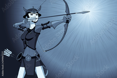 Woman Archer Aiming Bow and Arrow