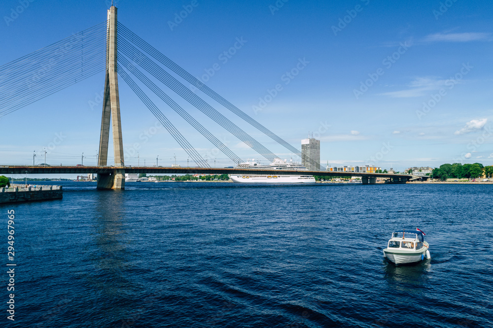 Aerial panoramic view of city Riga, Latvia.