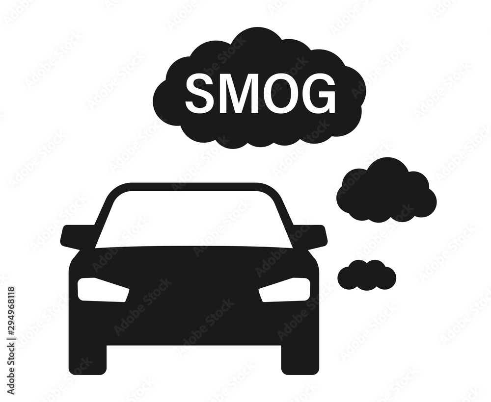 Car with smog clouds symbol