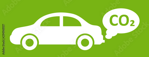 Car with exhaust CO2 clouds vector illustration