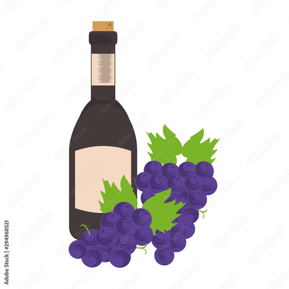 bunch of grapes and bottle of wine icon