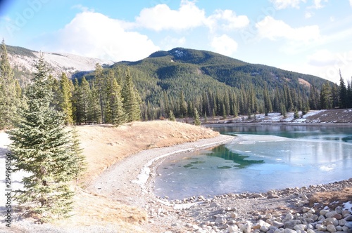 Landscape of mountain and aqua color lake