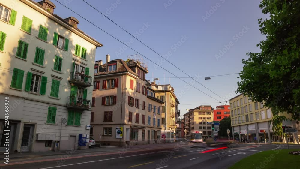 sunset evening luzern city center traffic street panorama 4k timelapse switzerland sunset evening luzern city center traffic street panorama 4k timelapse switzerland