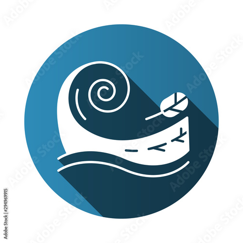 Tsunami blue flat design long shadow glyph icon. Sea storm. Water splash. Groundswell. Tide. Flash flood. Sudden and destructive movement of water. Ocean wave and leaf. Vector silhouette illustration