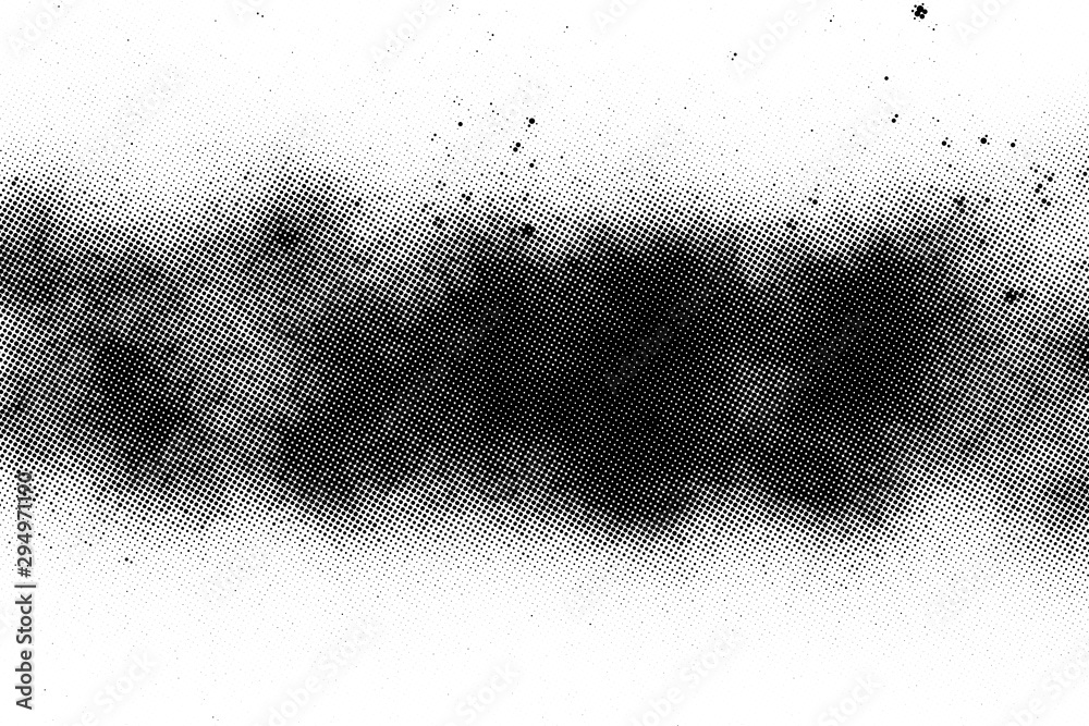 Subtle grit texture of black spray track on white paper. Particles and blots of paint. Vector halftone texture overlay