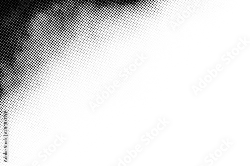 Vintage black and white halftone vector texture. Abstract splattered background for vignette corner overlay effect