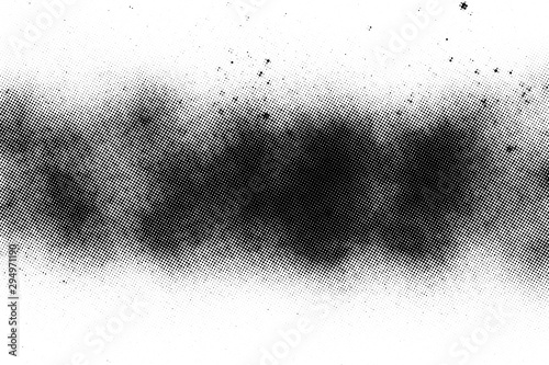Subtle grit texture of black spray track on white paper. Particles and blots of paint. Vector halftone texture overlay