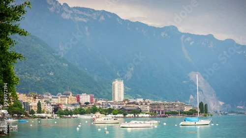 montreux cityscape lakeside jazz festival bay panorama 4k timelapse switzerland