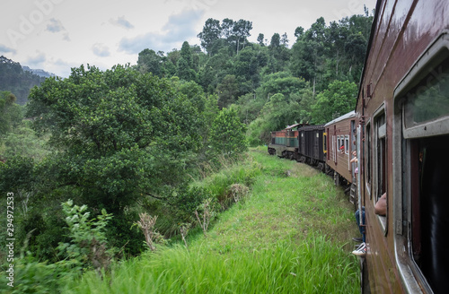 The train acrossing the Nine Arches Demodara Bridge,  Ella. Sri Lanka