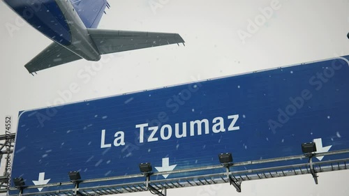 Airplane Takeoff La Tzoumaz in Christmas photo