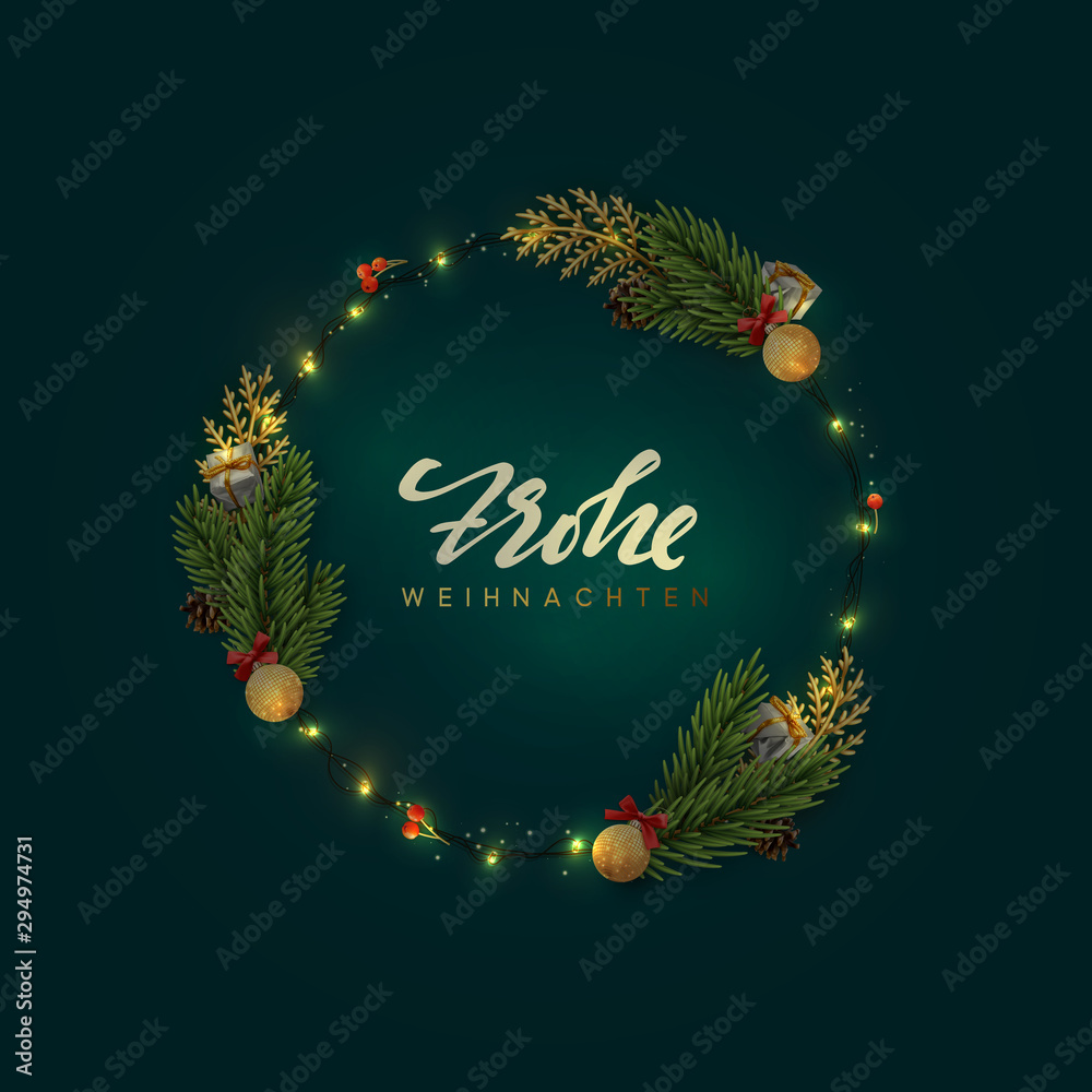 German text Frohe Weihnachten. Christmas background of circular ...