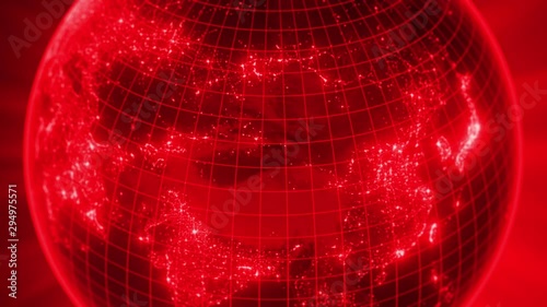 rotating red globe with glowing details of city and human population density areas. suitable for technology, future and science themes. 3d animation loop