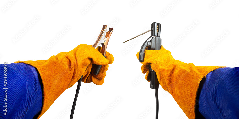 Isolated photo of a welder hands first person view. Isolated photo of a welder hands first person view.