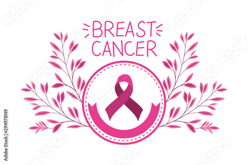 circular frame with breast cancer ribbon and calligraphy