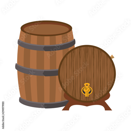 wine wooden barrels flat design