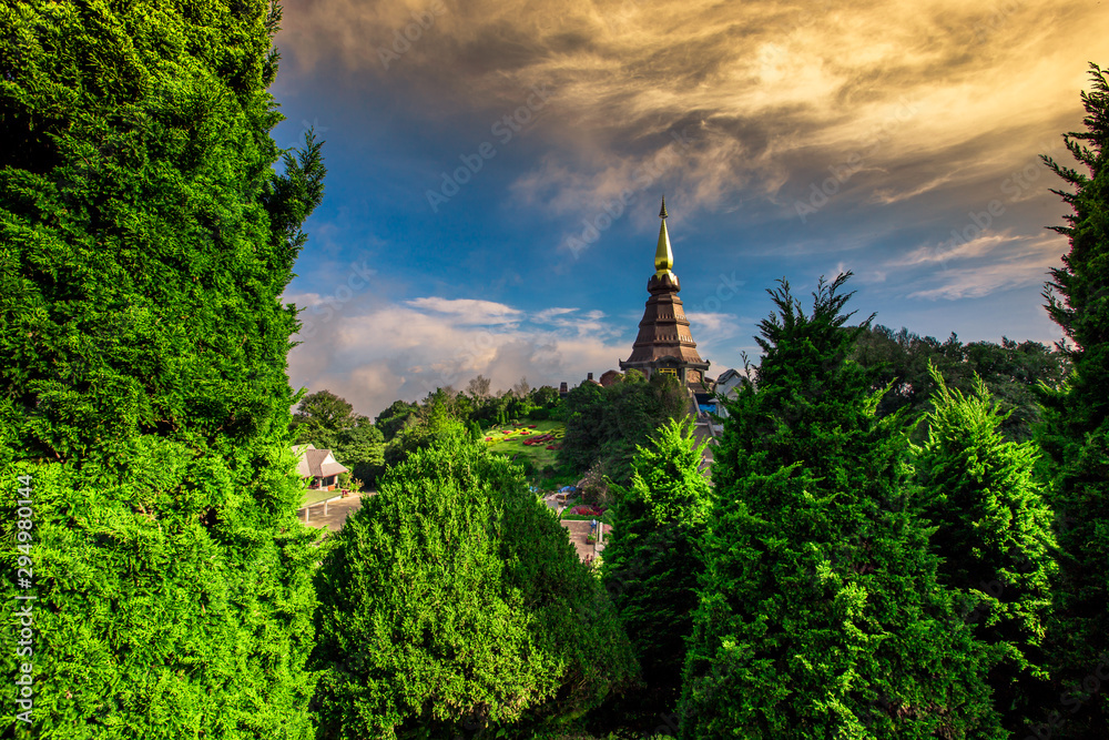 Background view of close-up tourist attractions, Landmark in Chiang Mai, near Doi Inthanon (Pra Mahatat Noppamethanedon and Pra Mahatat Nopphonphusiri), Thailand. Background view of close-up tourist attractions, Landmark in Chiang Mai, near Doi Inthanon (Pra Mahatat Noppamethanedon and Pra Mahatat Nopphonphusiri), Thailand.