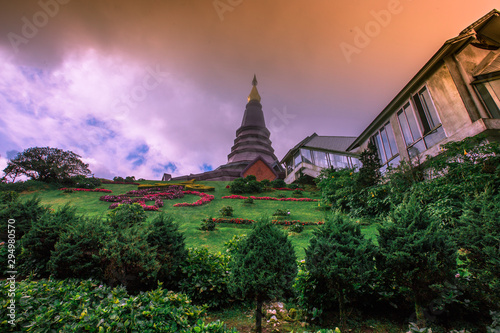 Background view of close-up tourist attractions  Landmark in Chiang Mai  near Doi Inthanon  Pra Mahatat Noppamethanedon and Pra Mahatat Nopphonphusiri   Thailand.