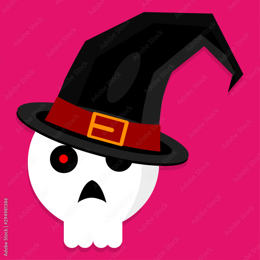 skull wearing witch hat isolated for halloween concept vector illustration