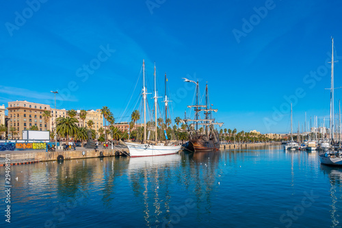 Barcelona,Spain - Dic 02, 2018: Santa Eulalia is a schooner on Moll de la Fusta in Barcelona, Catalonia, Spain. photo
