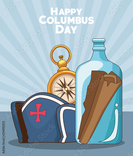 compass and Happy columbus day related icons photo