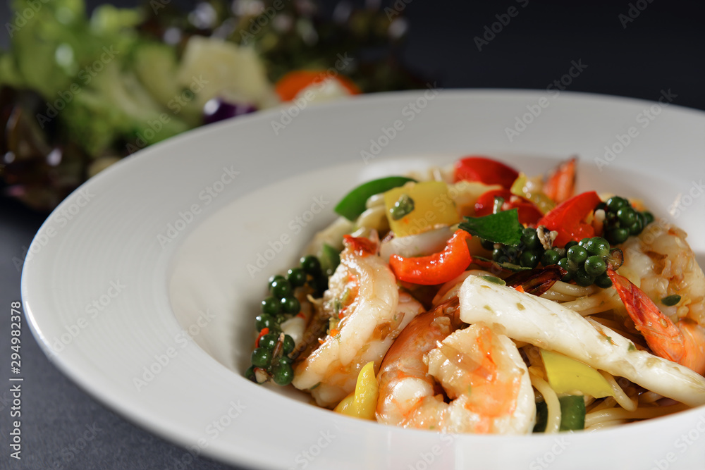 food background of spicy grren pepper seafood spagette food background of spicy grren pepper seafood spagette