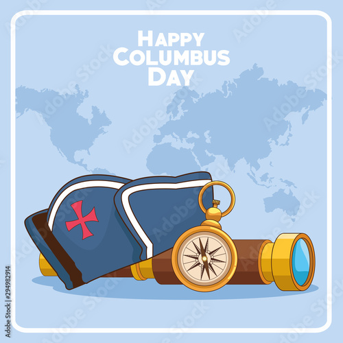 compass and Happy columbus day related icons