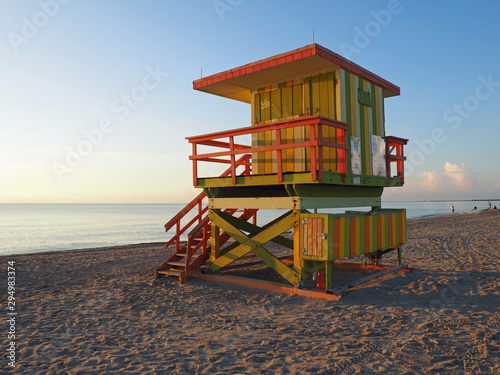 Miami Beach, Florida - )ctober 4, 2014: Colorful lifeguard station on South Beach at sunrise. © Francisco