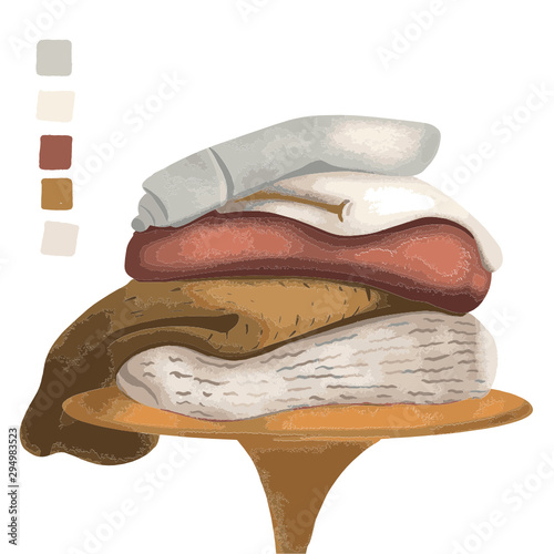 Winter clothing. Sweaters on the table.