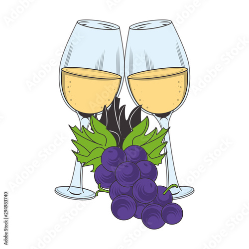wineglass and bunch of grapes icon image, flat design