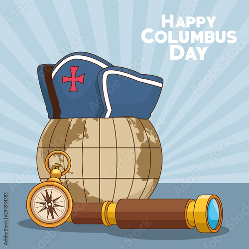 earth globe and Happy columbus day design photo