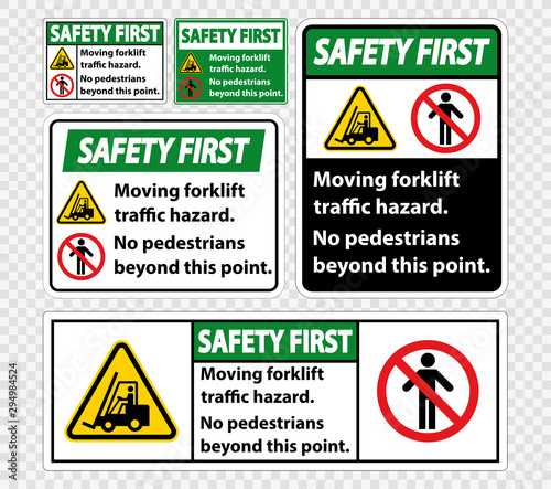 Moving forklift traffic hazard,No pedestrians beyond this point,Symbol Sign Isolate on transparent Background,Vector Illustration