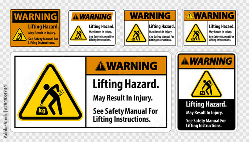 Lifting Hazard,May Result In Injury, See Safety Manual For Lifting Instructions Symbol Sign Isolate on transparent Background,Vector Illustration