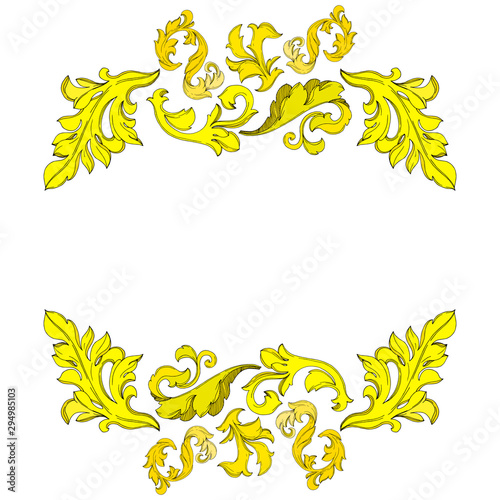 Fototapeta Naklejka Na Ścianę i Meble -  Vector Golden monogram floral ornament. Black and white engraved ink art. Frame border ornament square.