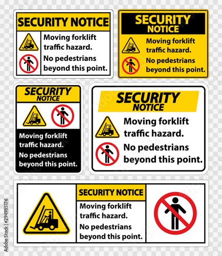 Moving forklift traffic hazard,No pedestrians beyond this point,Symbol Sign Isolate on transparent Background,Vector Illustration