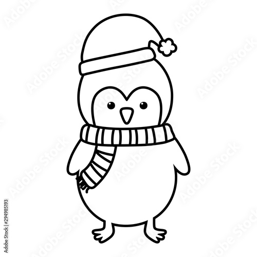 penguin with hat and scarf celebration merry christmas line style