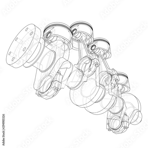 Engine pistons outline. Vector rendering of 3d