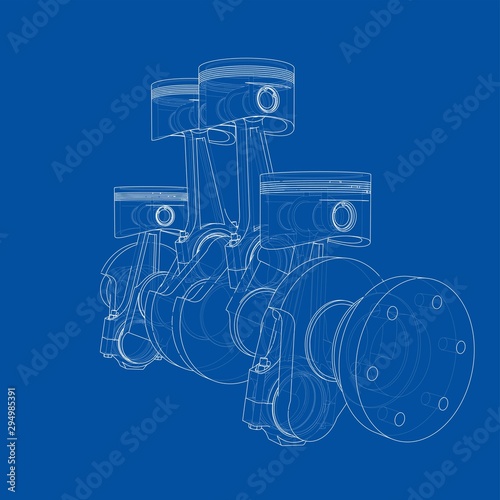 Engine pistons outline. Vector rendering of 3d