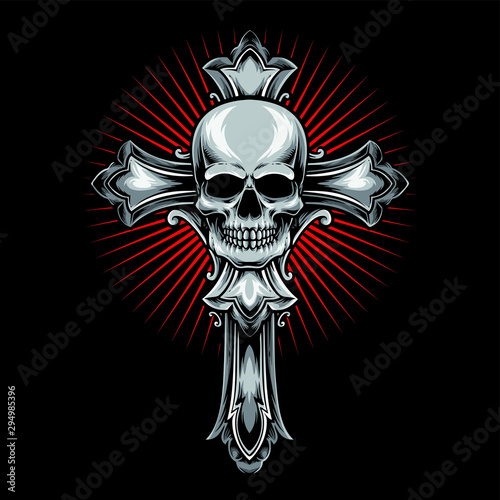 cross with skull gothic vector